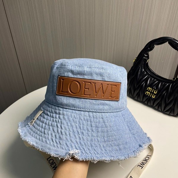 お出かけに最適♪ロエベ フレイド フィッシャーマン ハット 偽物 (デニム＆カーフ) loa20552